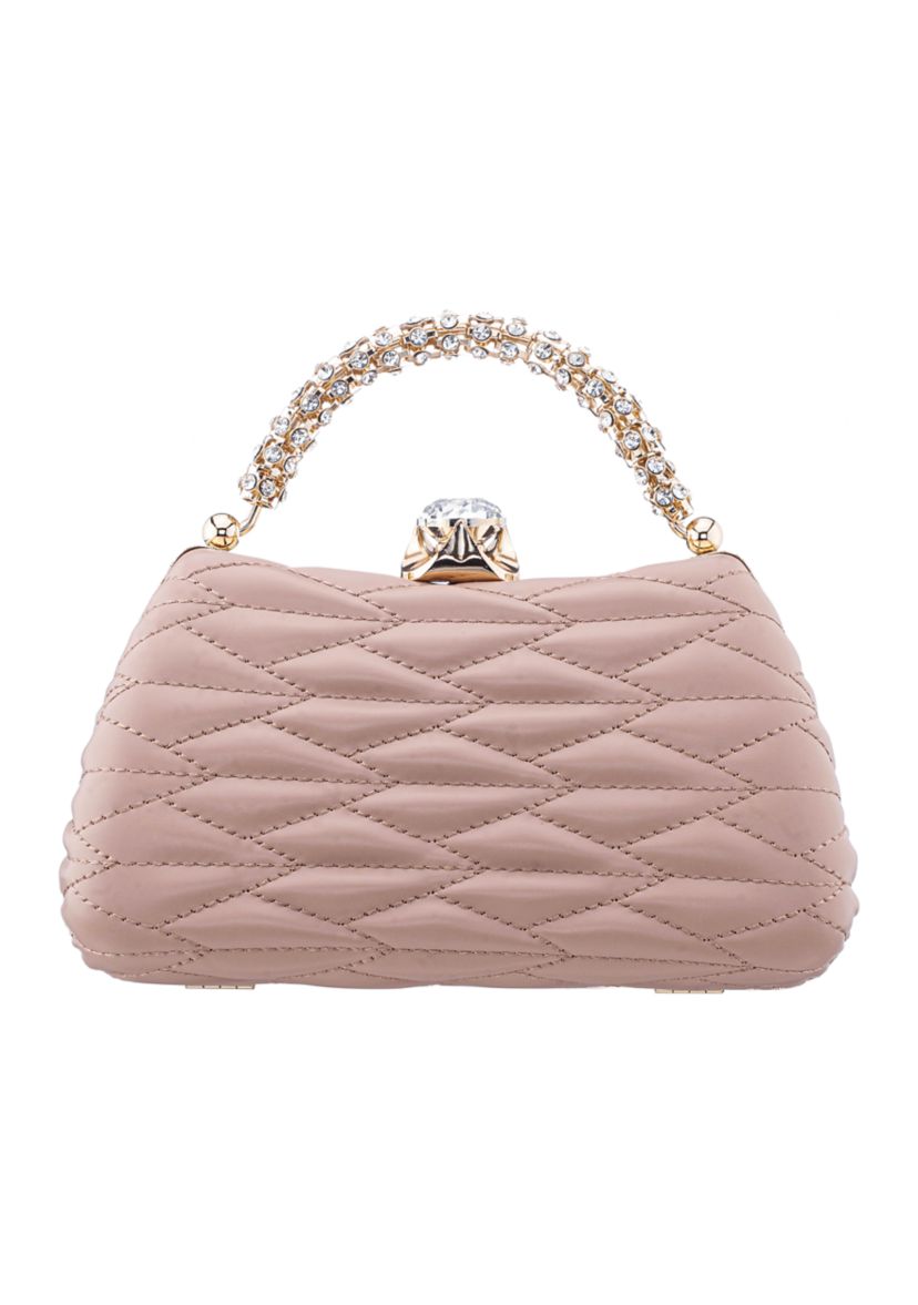 Quilted Minaudiere with Crystal Handle 