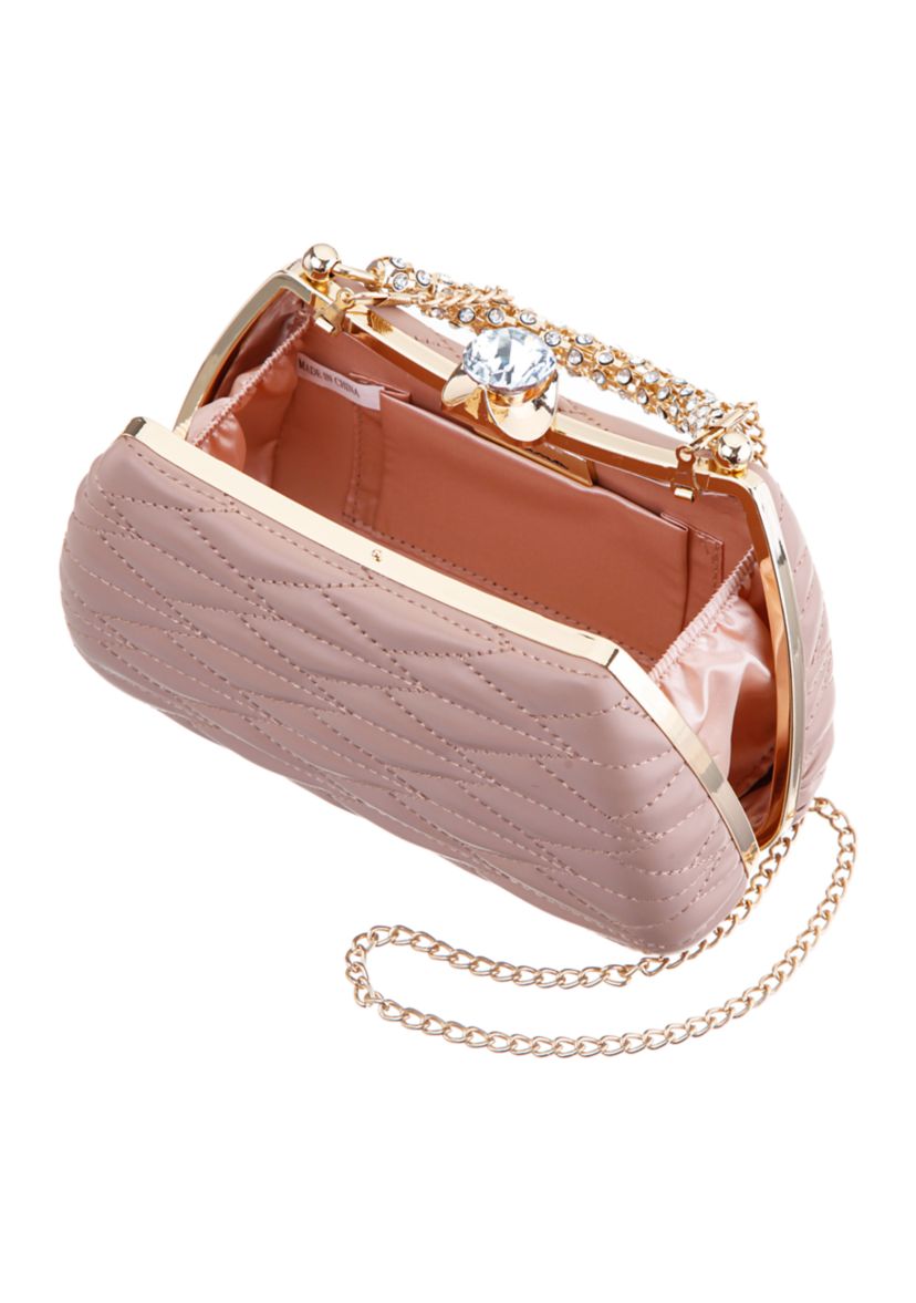 Quilted Minaudiere with Crystal Handle 