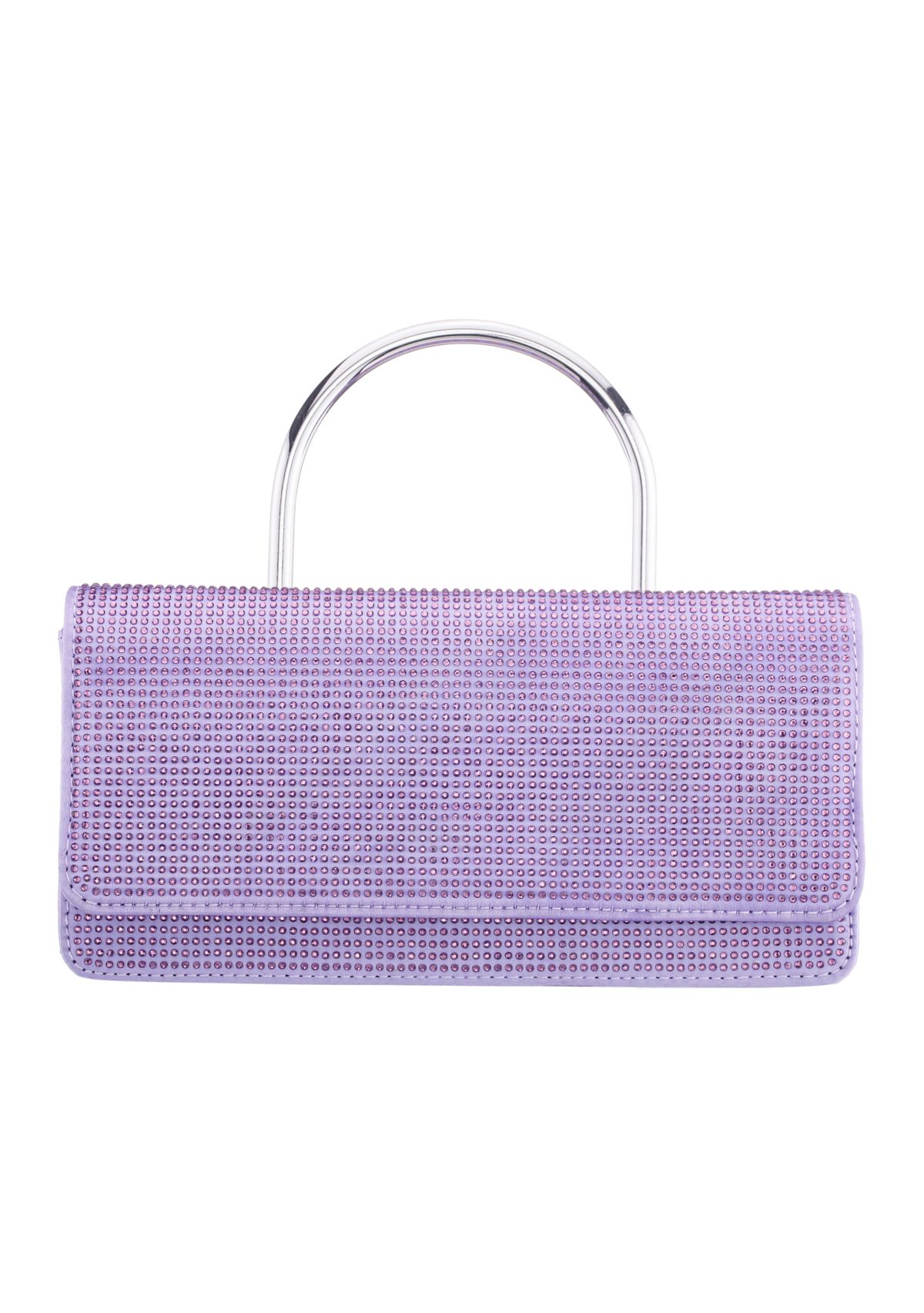Elongated All-Over Crystal Flap Satchel 