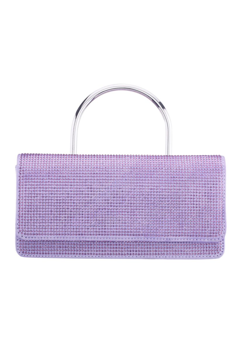 Elongated All-Over Crystal Flap Satchel 