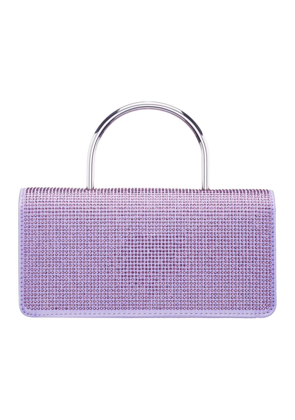 Elongated All-Over Crystal Flap Satchel 