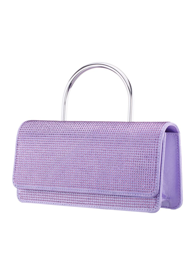 Elongated All-Over Crystal Flap Satchel 