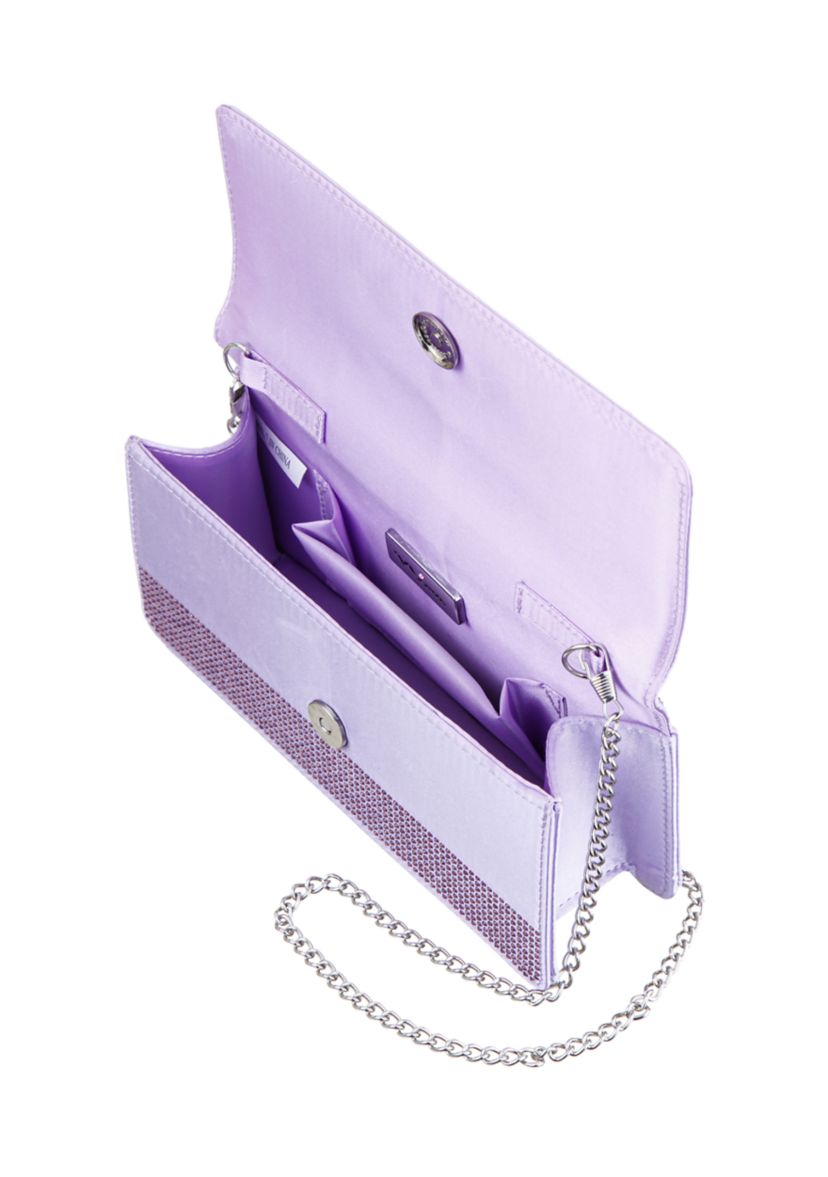 Elongated All-Over Crystal Flap Satchel 