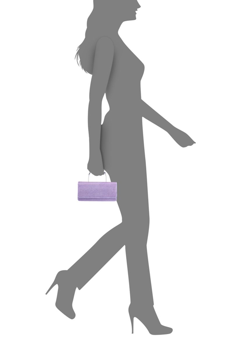 Elongated All-Over Crystal Flap Satchel 