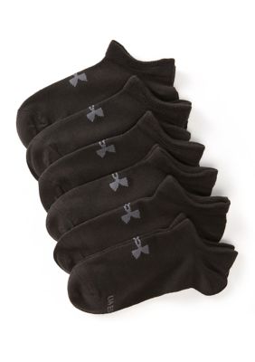 Under Armour Women's Unisex UA Essential 6-Pack No-Show Socks, Black, Small