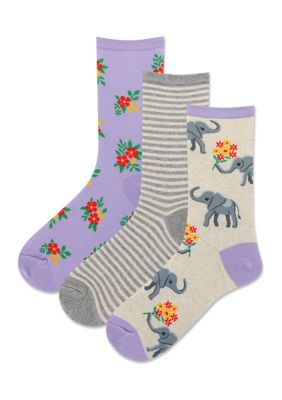 Hot Sox Women's Elephant Bouquet Crew Sock - 3 Pack