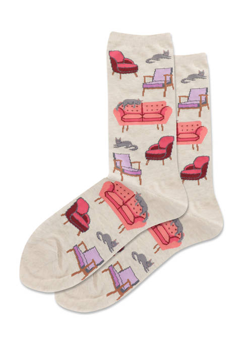 Hot Sox® Womens Cats and Sofas Crew Socks