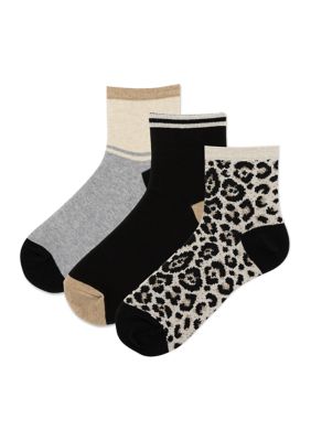 Hot Sox Women's Metallic Animal Anklet Socks - 3 Pack