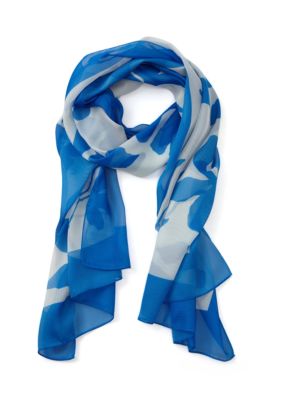BCBG Generation Women's Collage Floral Printed Wrap Scarf, Blue