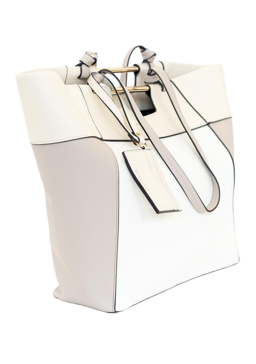 Color Blocked Double Handle Tote Bag
