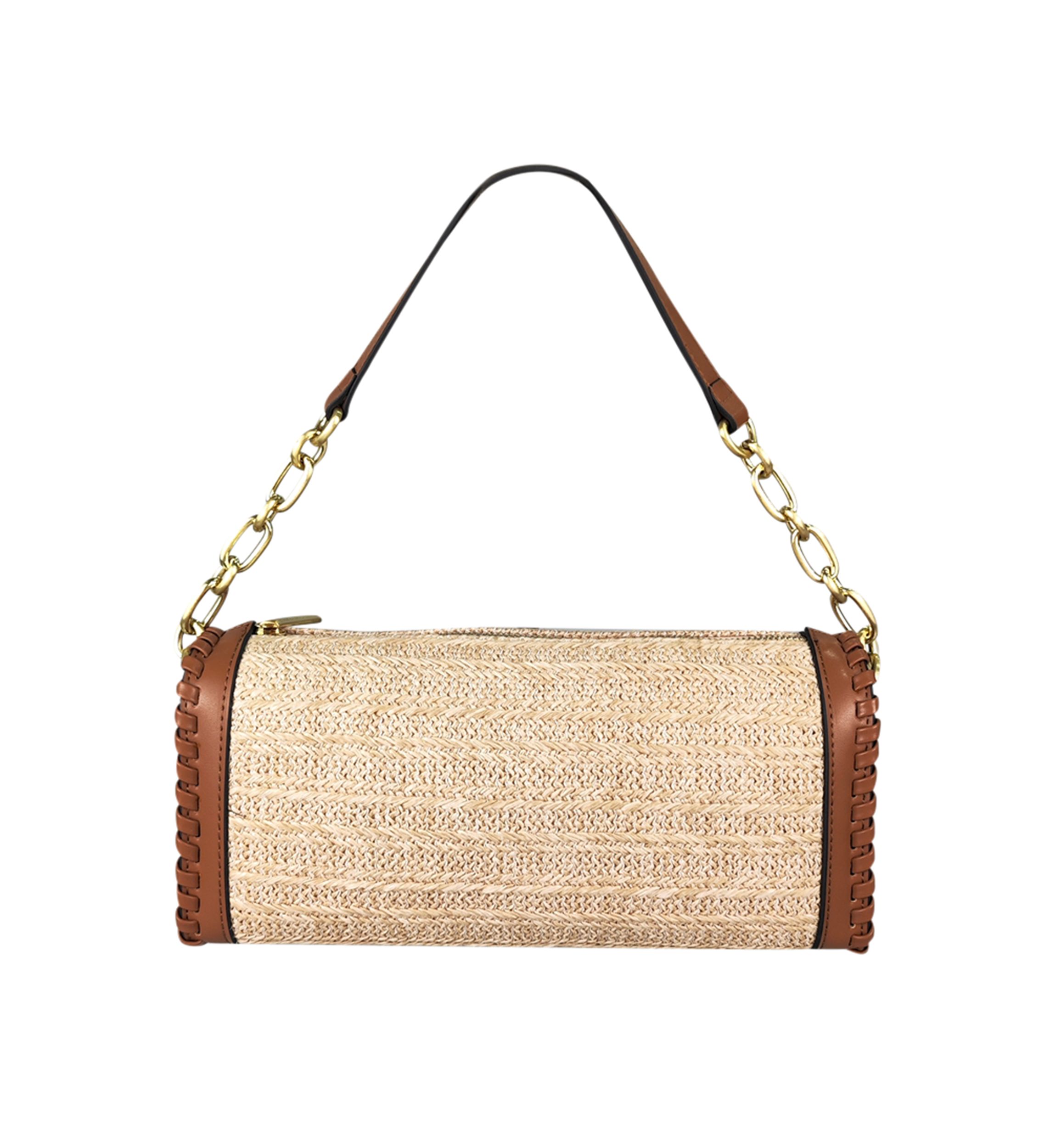 Straw Barrel Bag with Whipstitched Trims