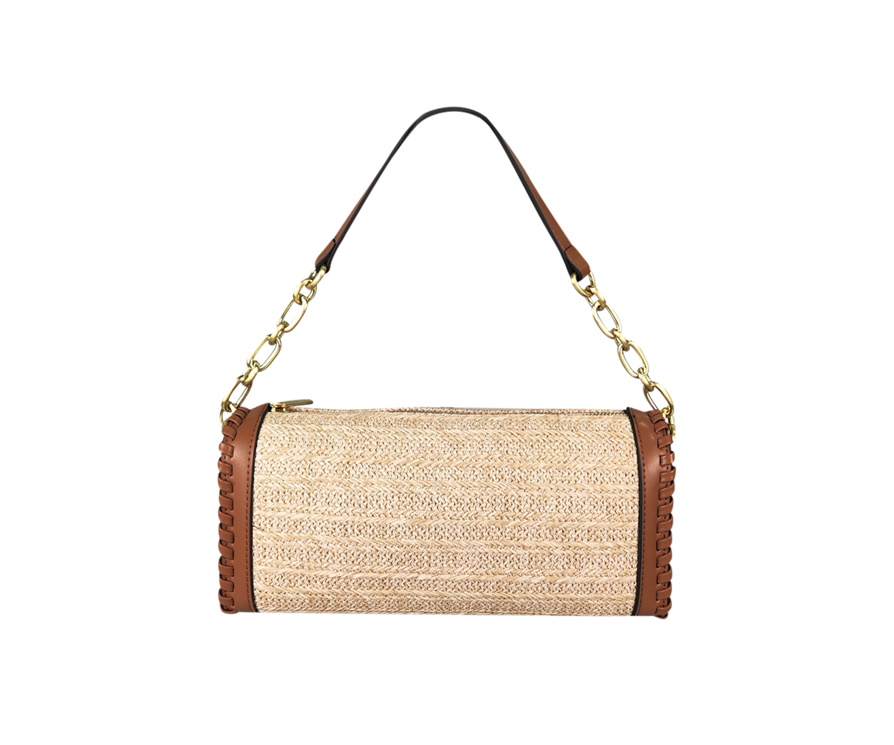 Straw Barrel Bag with Whipstitched Trims