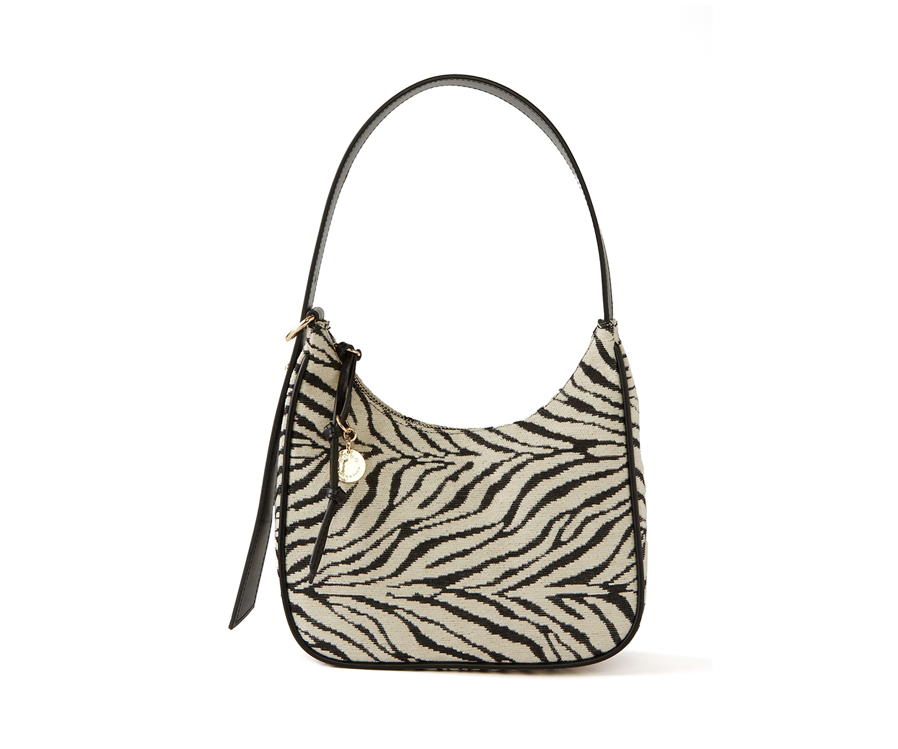 Zebra Canvas Shoulder Bag with Charms
