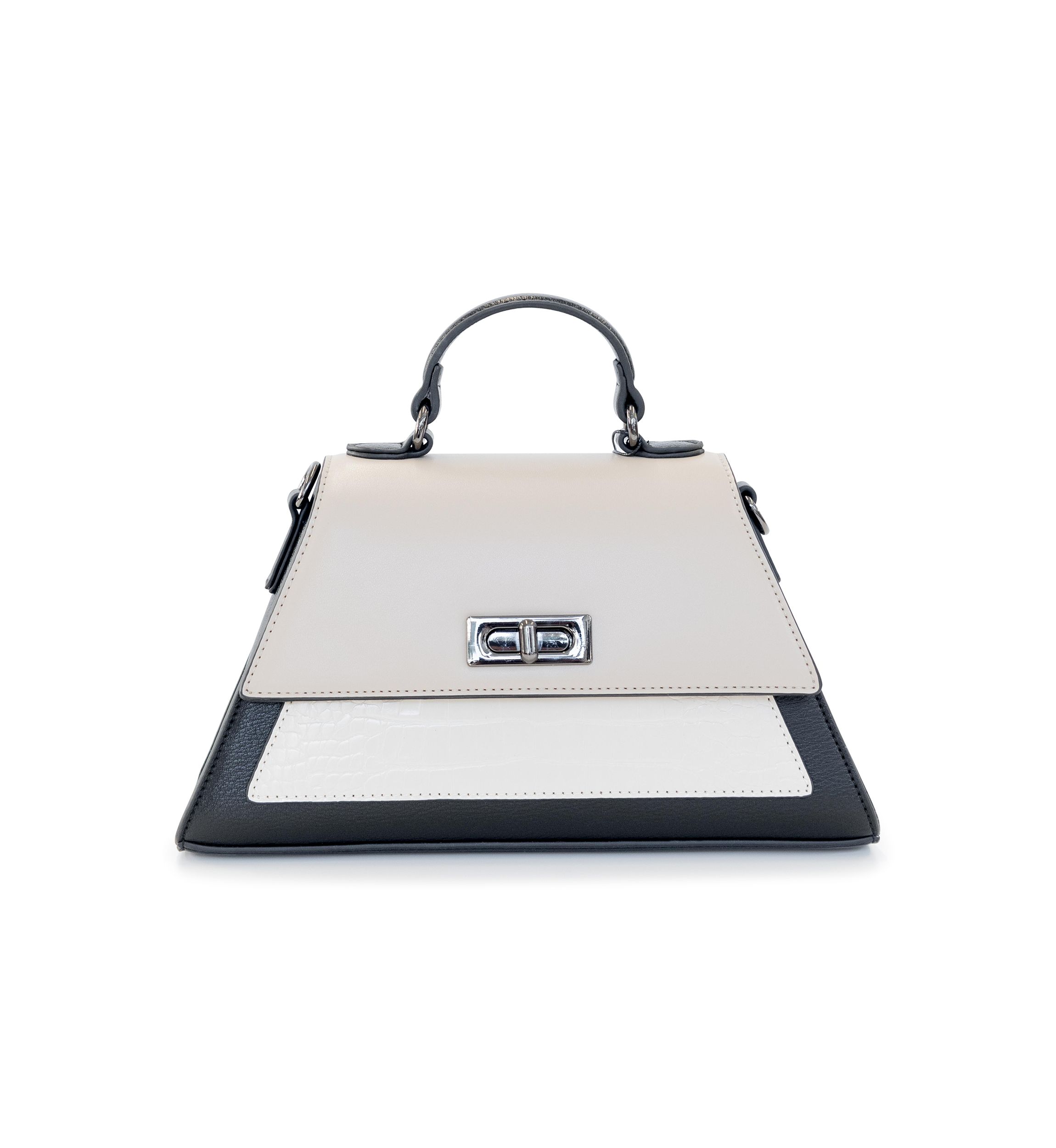 Top Handle Color Blocked Crocodile Crossbody Bag