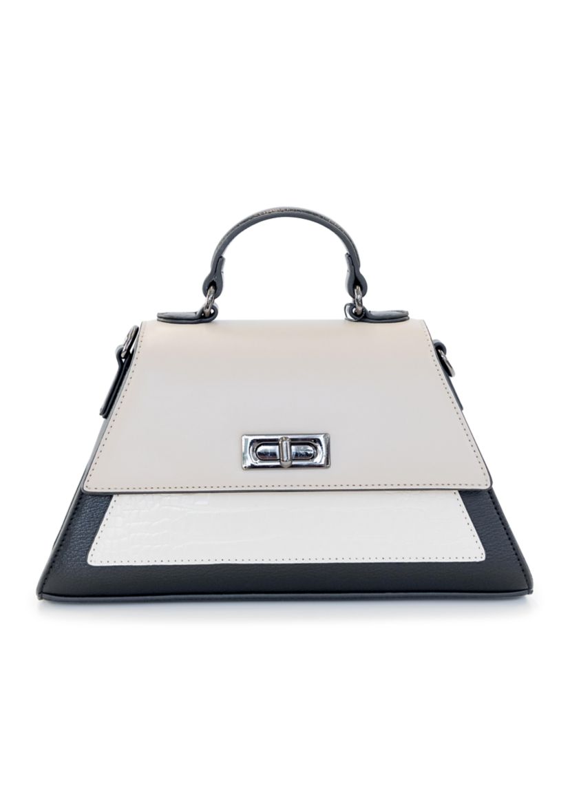 Top Handle Color Blocked Crocodile Crossbody Bag