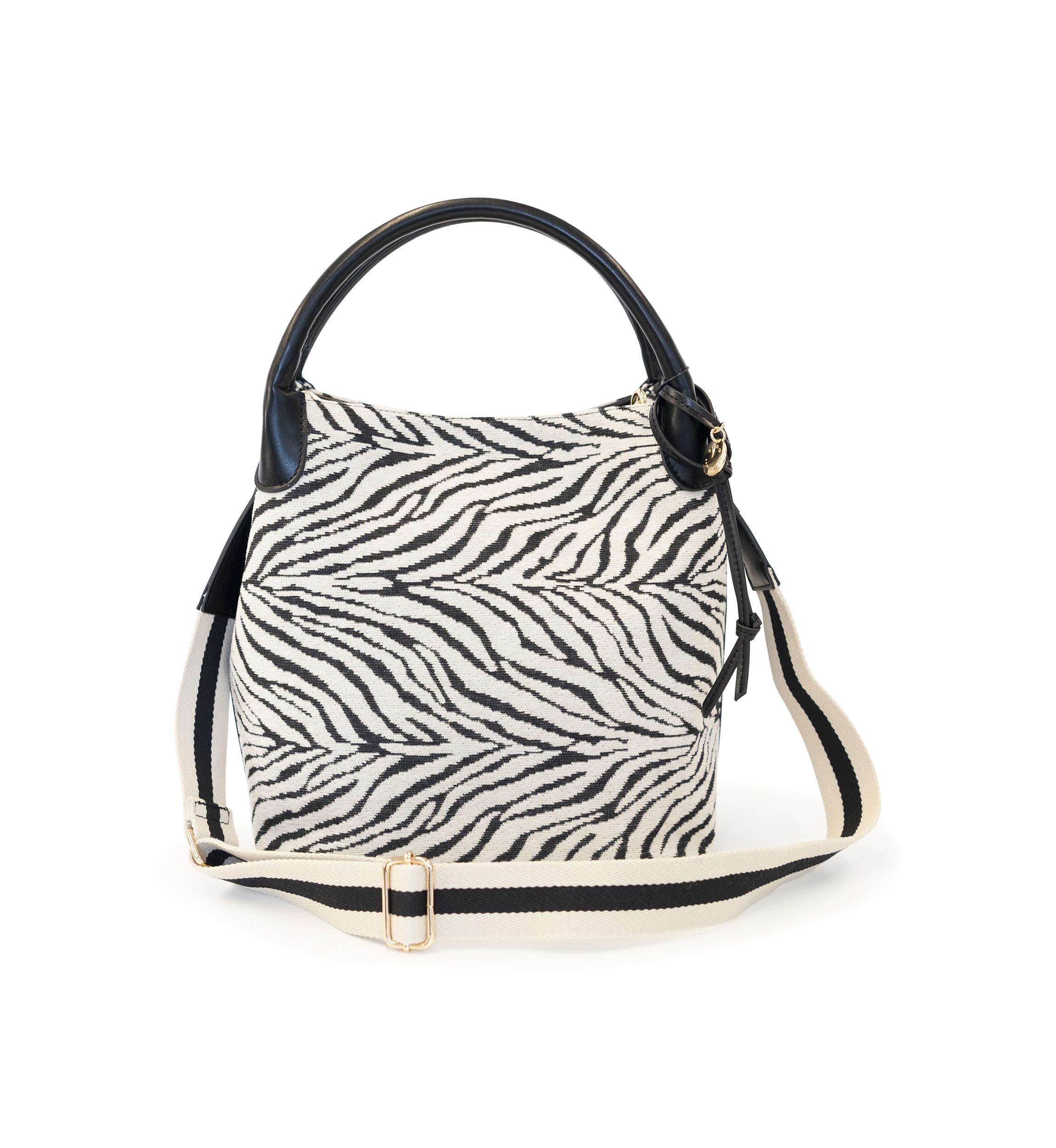 Zebra Canvas Hobo Bag with Charms