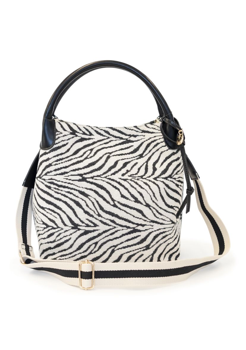 Zebra Canvas Hobo Bag with Charms