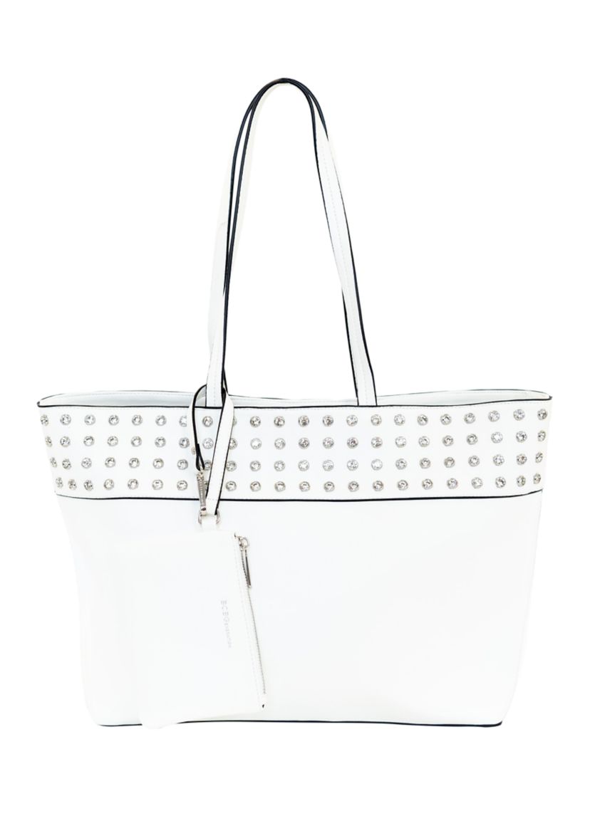 Rhinestone Studded Trim Tote Bag