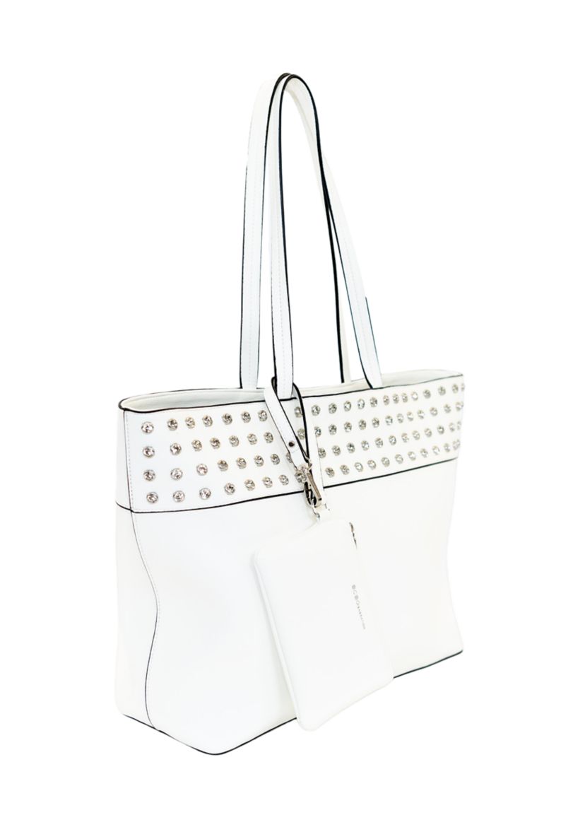 Rhinestone Studded Trim Tote Bag
