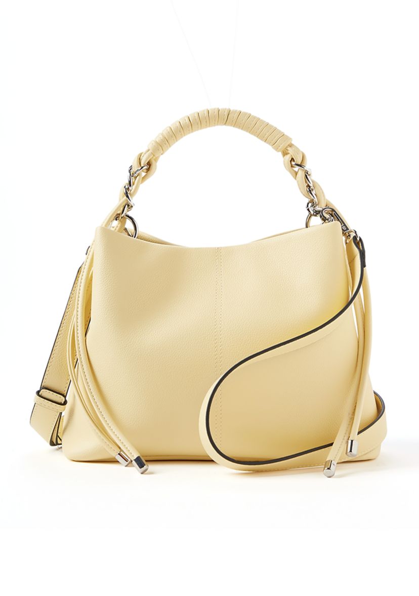 Woven Chain Top Handle Bucket Bag