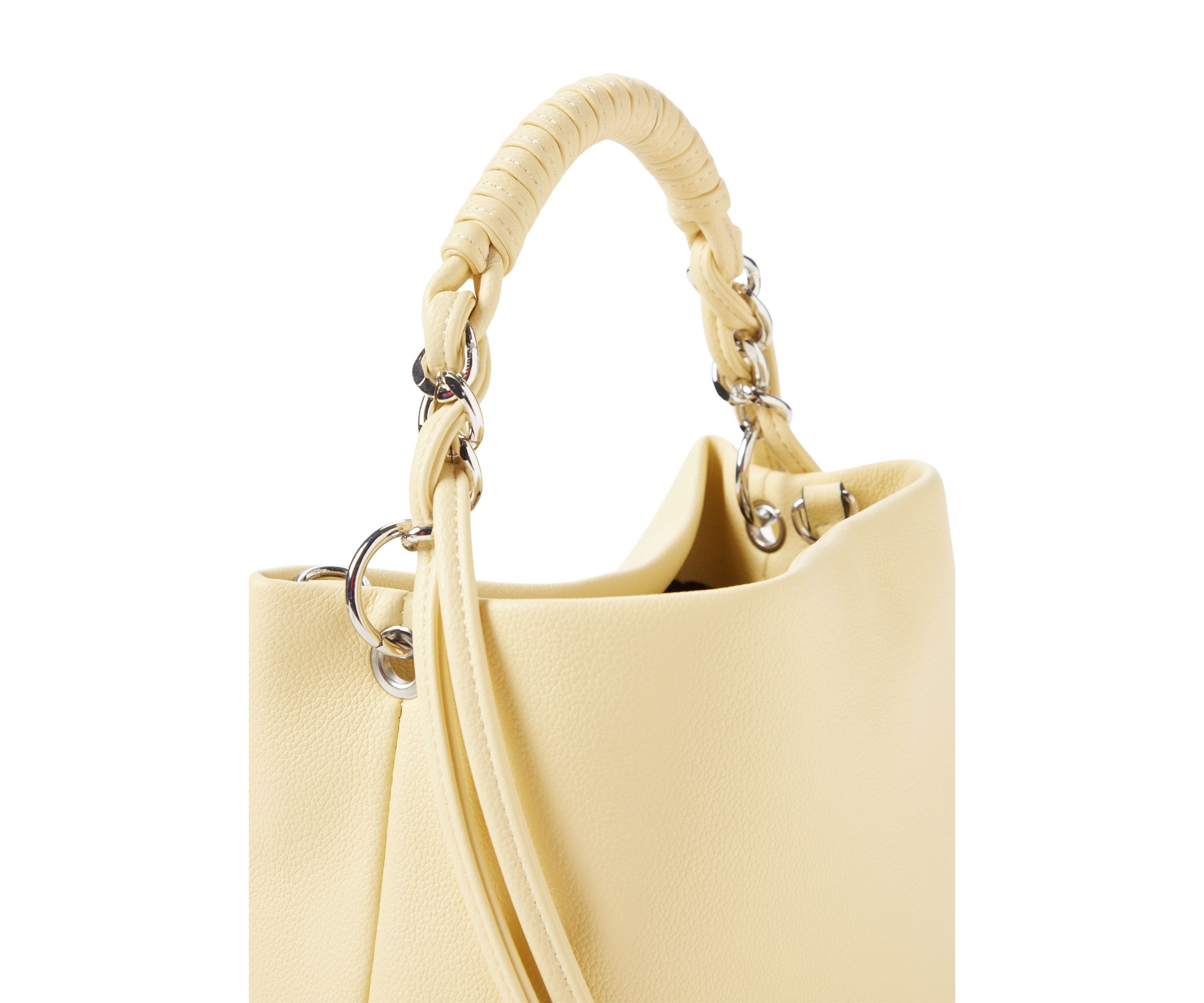 Woven Chain Top Handle Bucket Bag