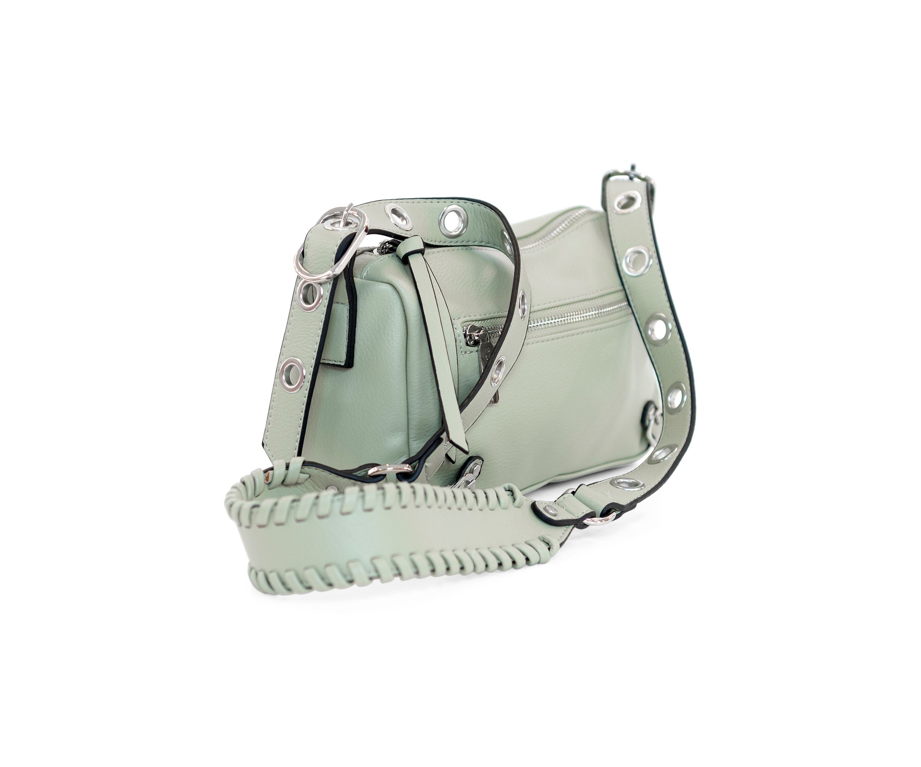 Boxy Shoulder Bag with Whipstitched Buckle Strap