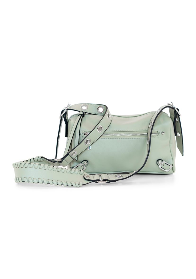 Boxy Shoulder Bag with Whipstitched Buckle Strap
