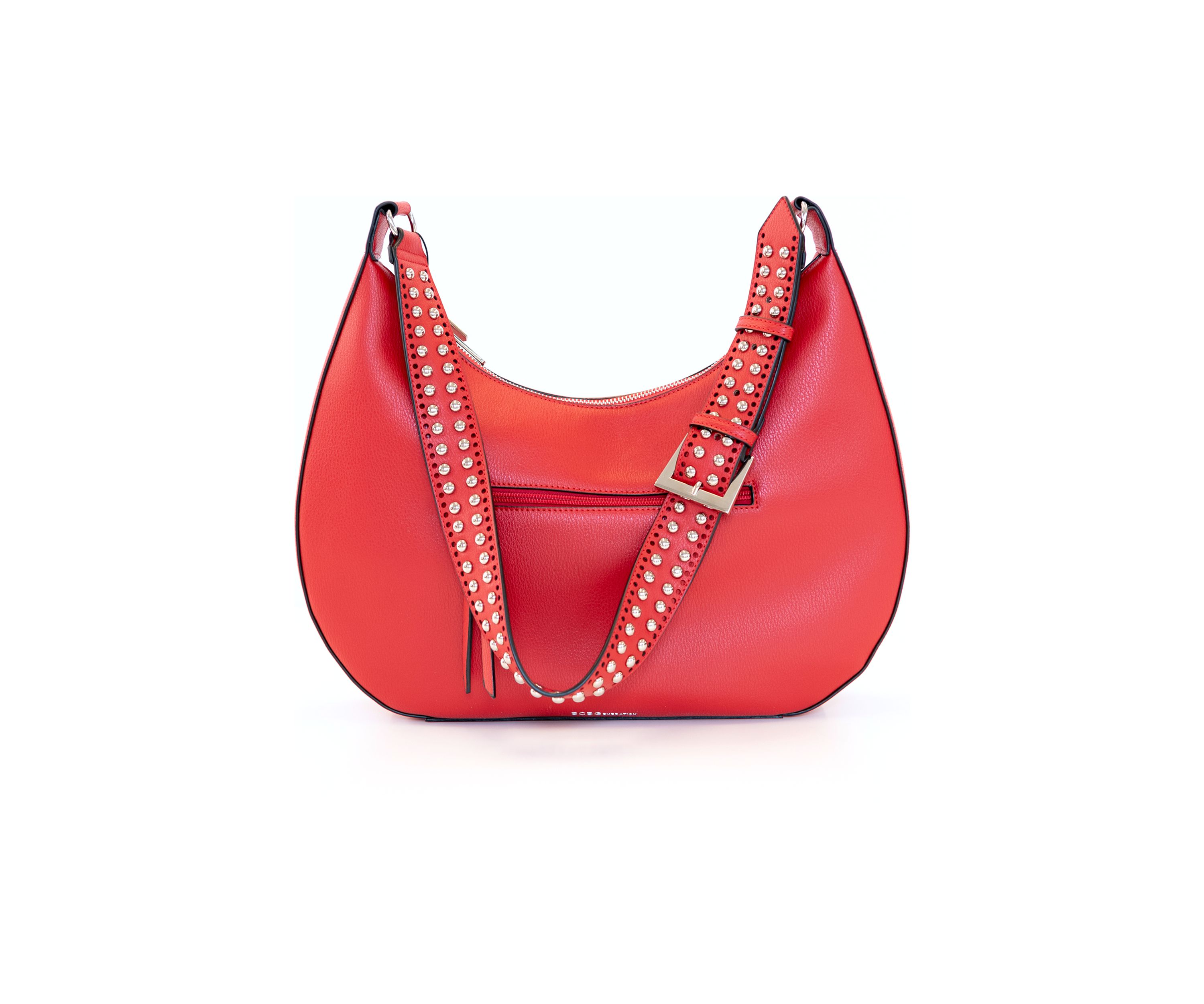 Studded Laser Cut Crescent Shaped Messenger Bag