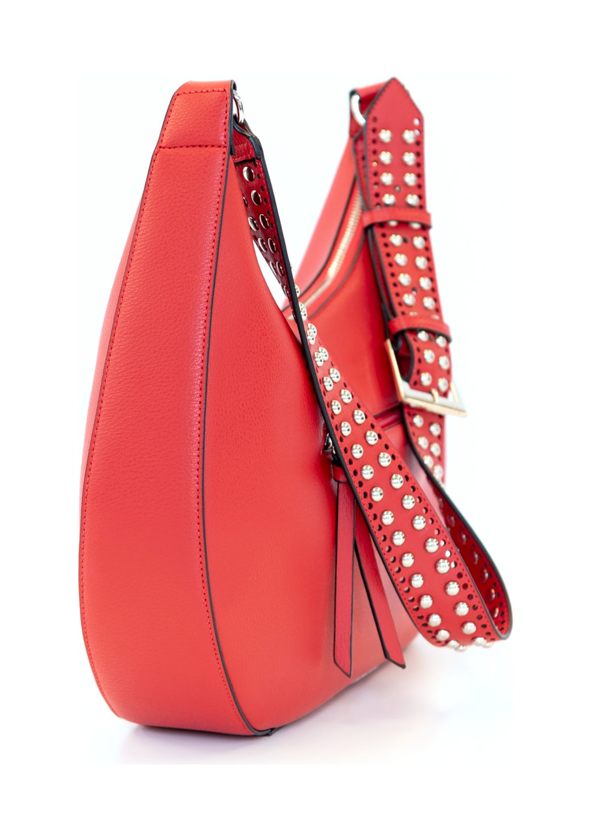 Studded Laser Cut Crescent Shaped Messenger Bag