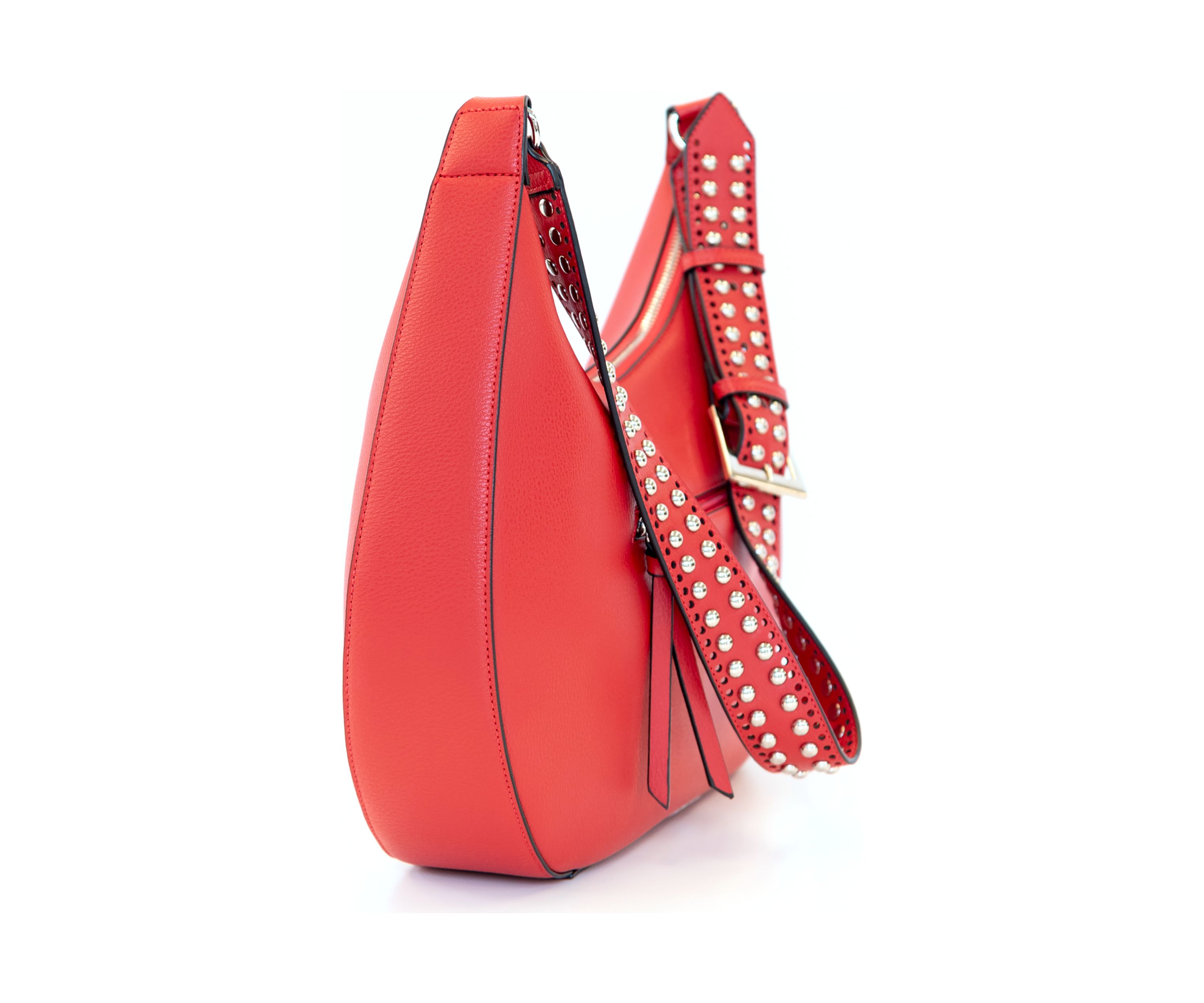 Studded Laser Cut Crescent Shaped Messenger Bag