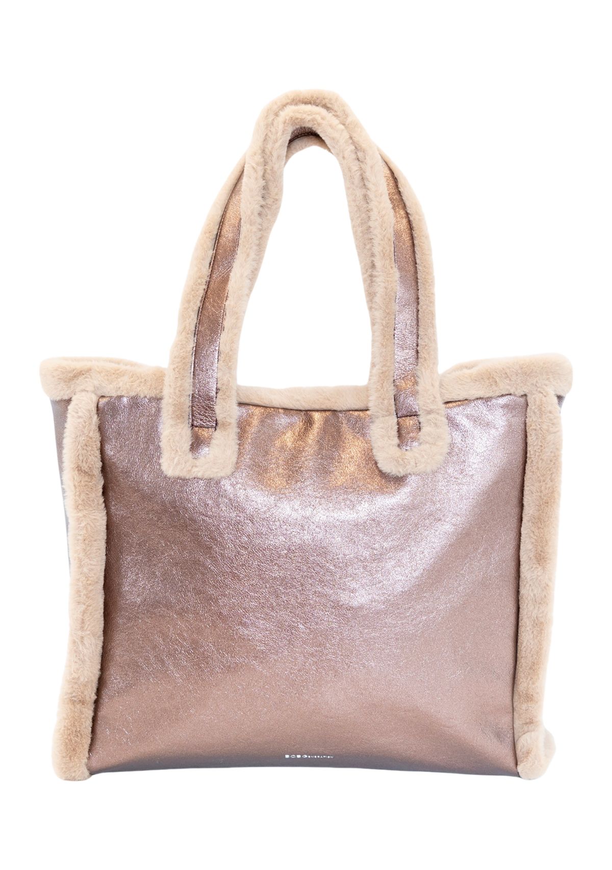 Metallic Tote with Sherpa Fur Trim