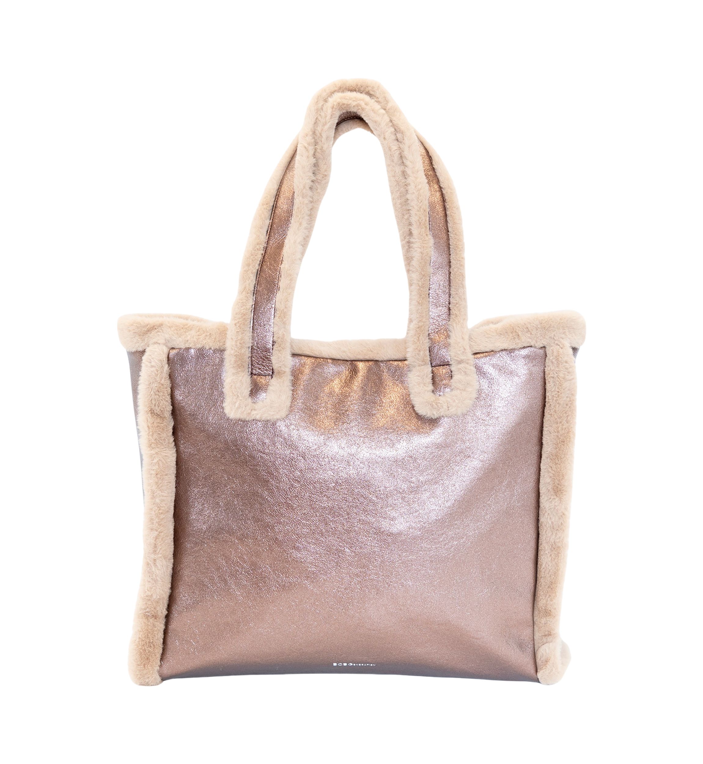 Metallic Tote with Sherpa Fur Trim