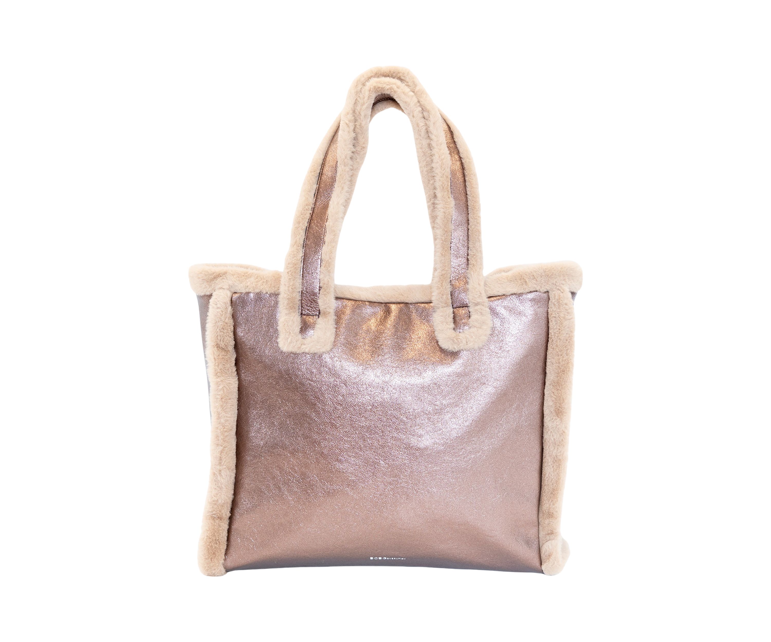 Metallic Tote with Sherpa Fur Trim