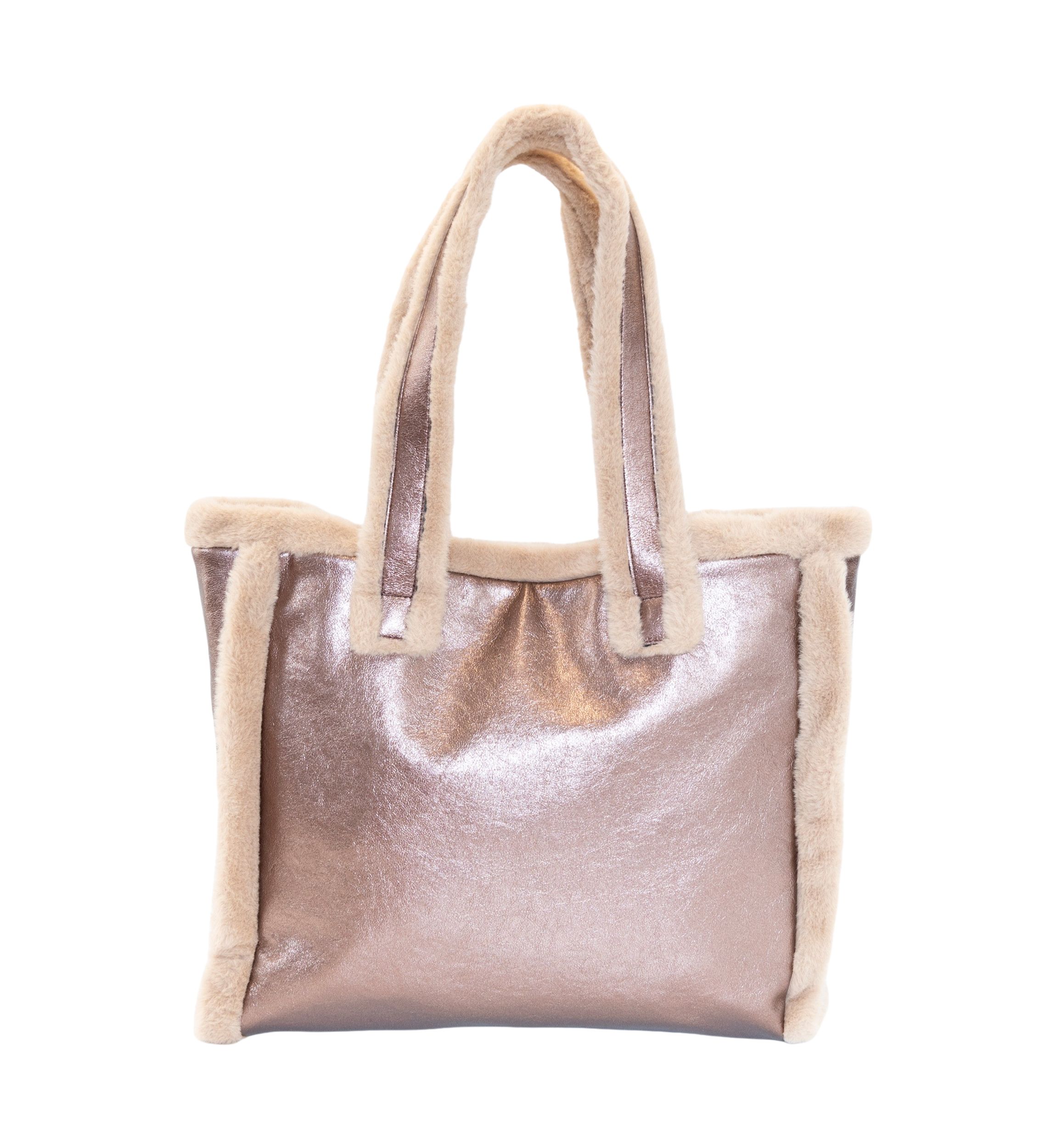 Metallic Tote with Sherpa Fur Trim