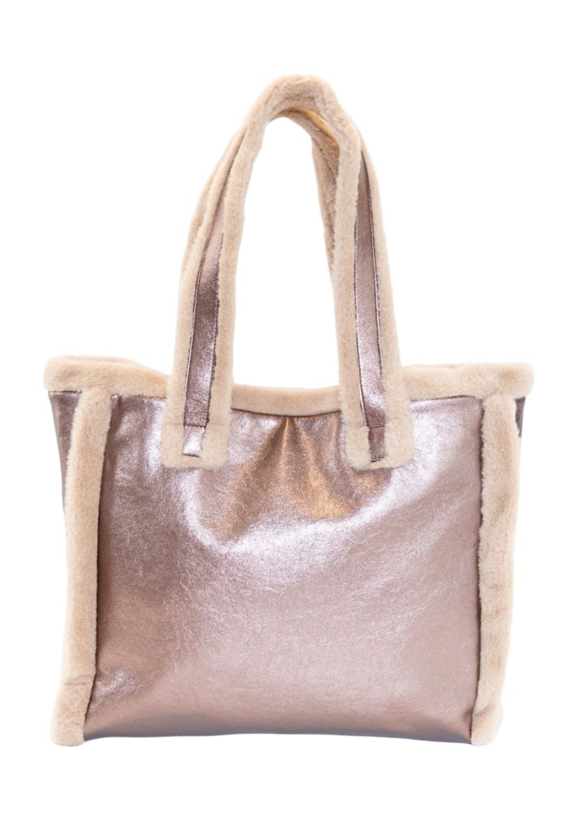 Metallic Tote with Sherpa Fur Trim