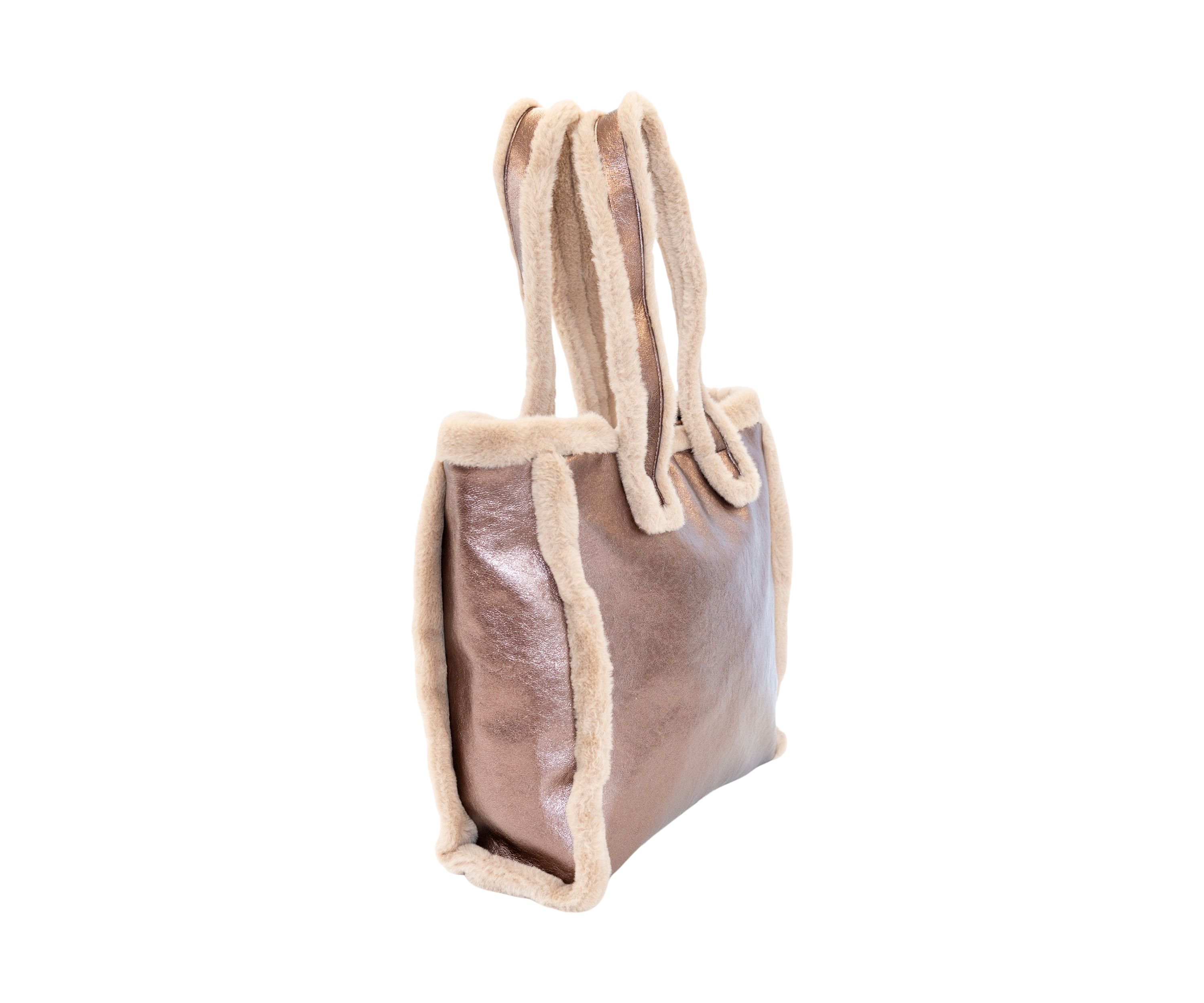 Metallic Tote with Sherpa Fur Trim