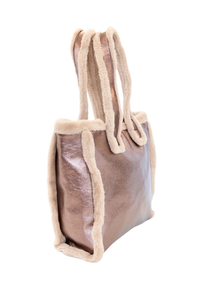 Metallic Tote with Sherpa Fur Trim