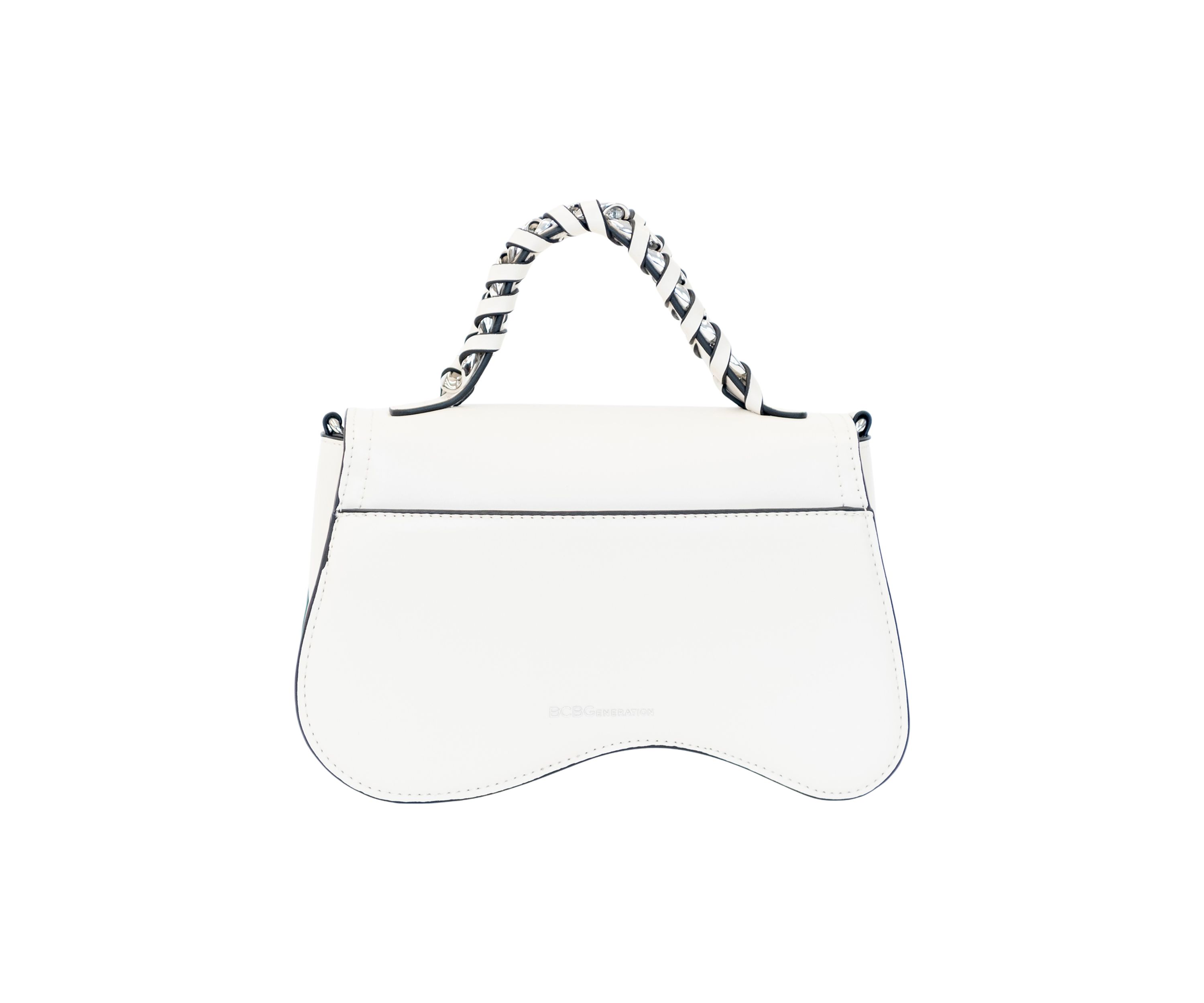 Asymmetrical Flap Woven Chain Top Handle Crossbody 