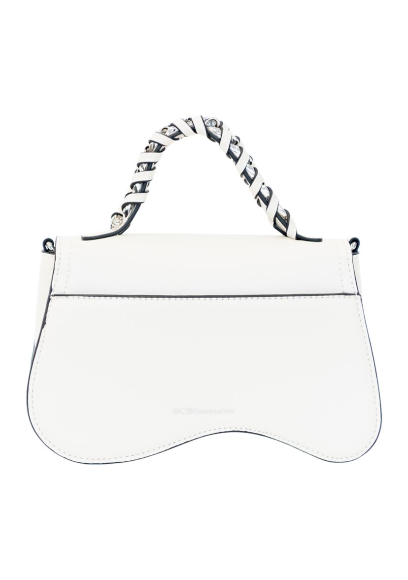 Asymmetrical Flap Woven Chain Top Handle Crossbody 