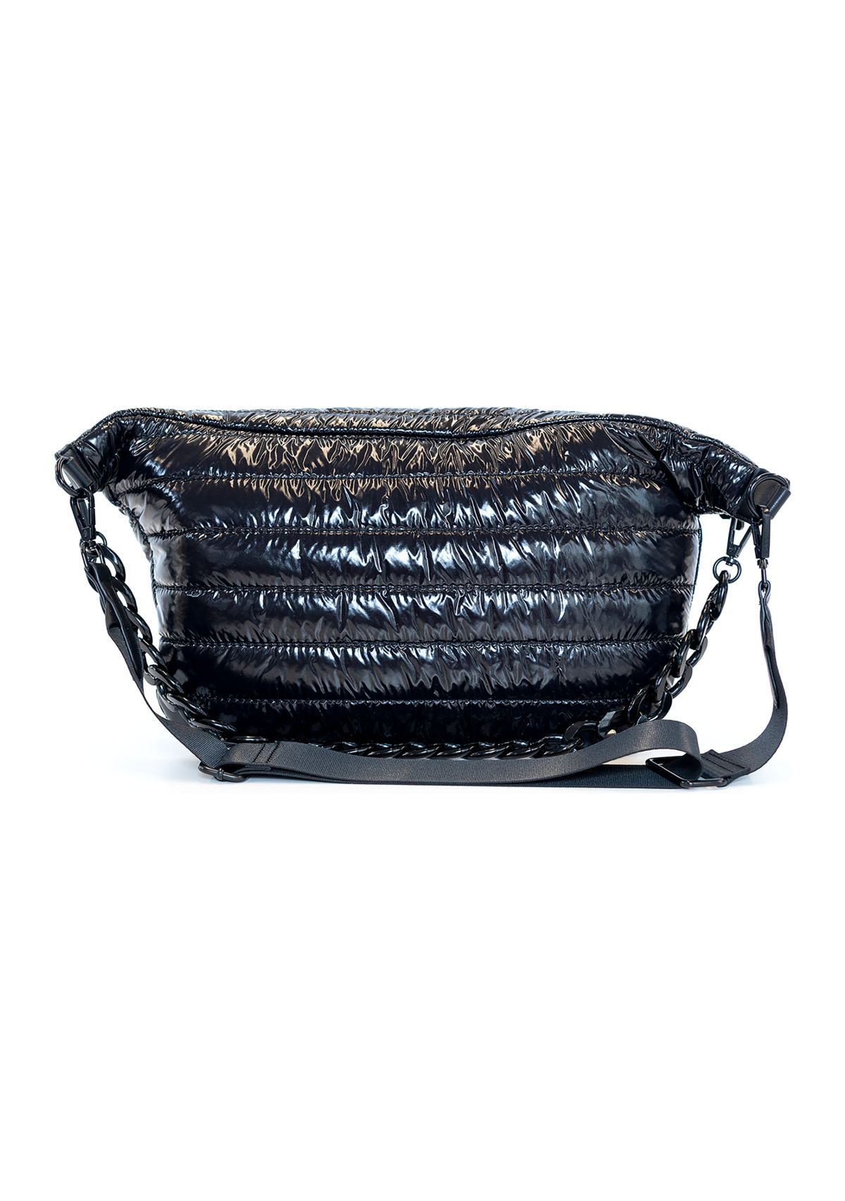 Channel Quilted Sling Crossbody Bag with Woven Chain