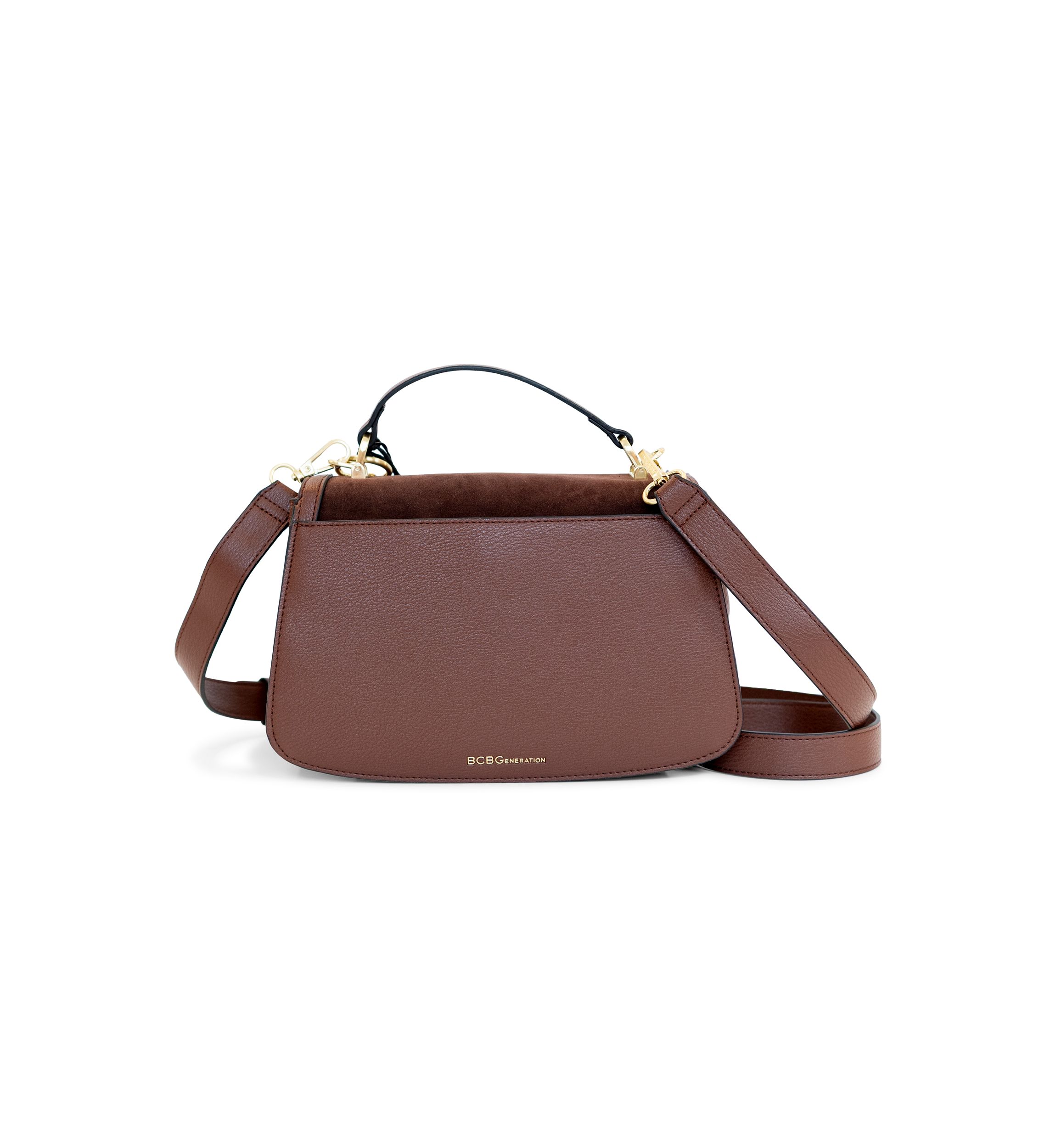 Turnlock Flap Top Handle Sued Crossbody with Charm
