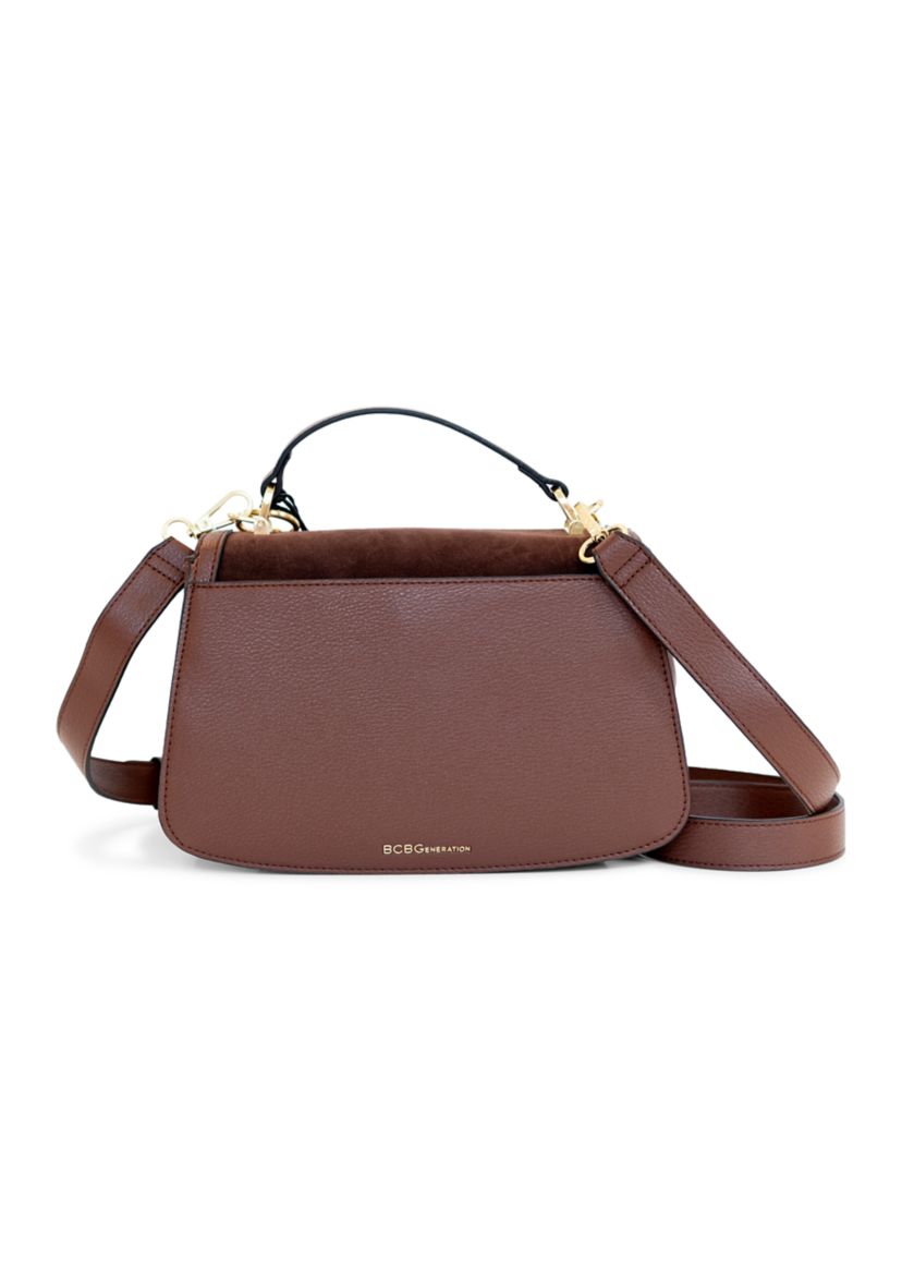 Turnlock Flap Top Handle Sued Crossbody with Charm