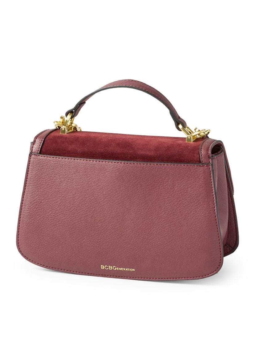 Turnlock Flap Top Handle Sueded Crossbody with Charm