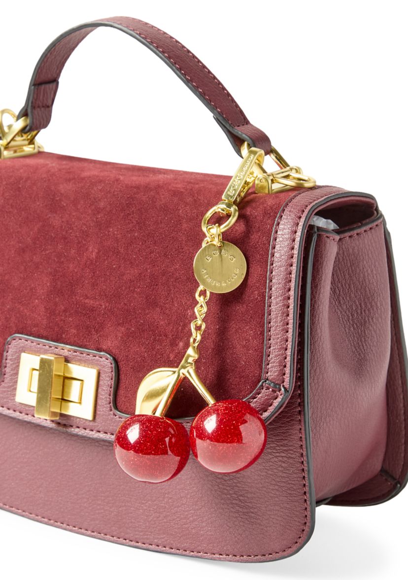 Turnlock Flap Top Handle Sueded Crossbody with Charm