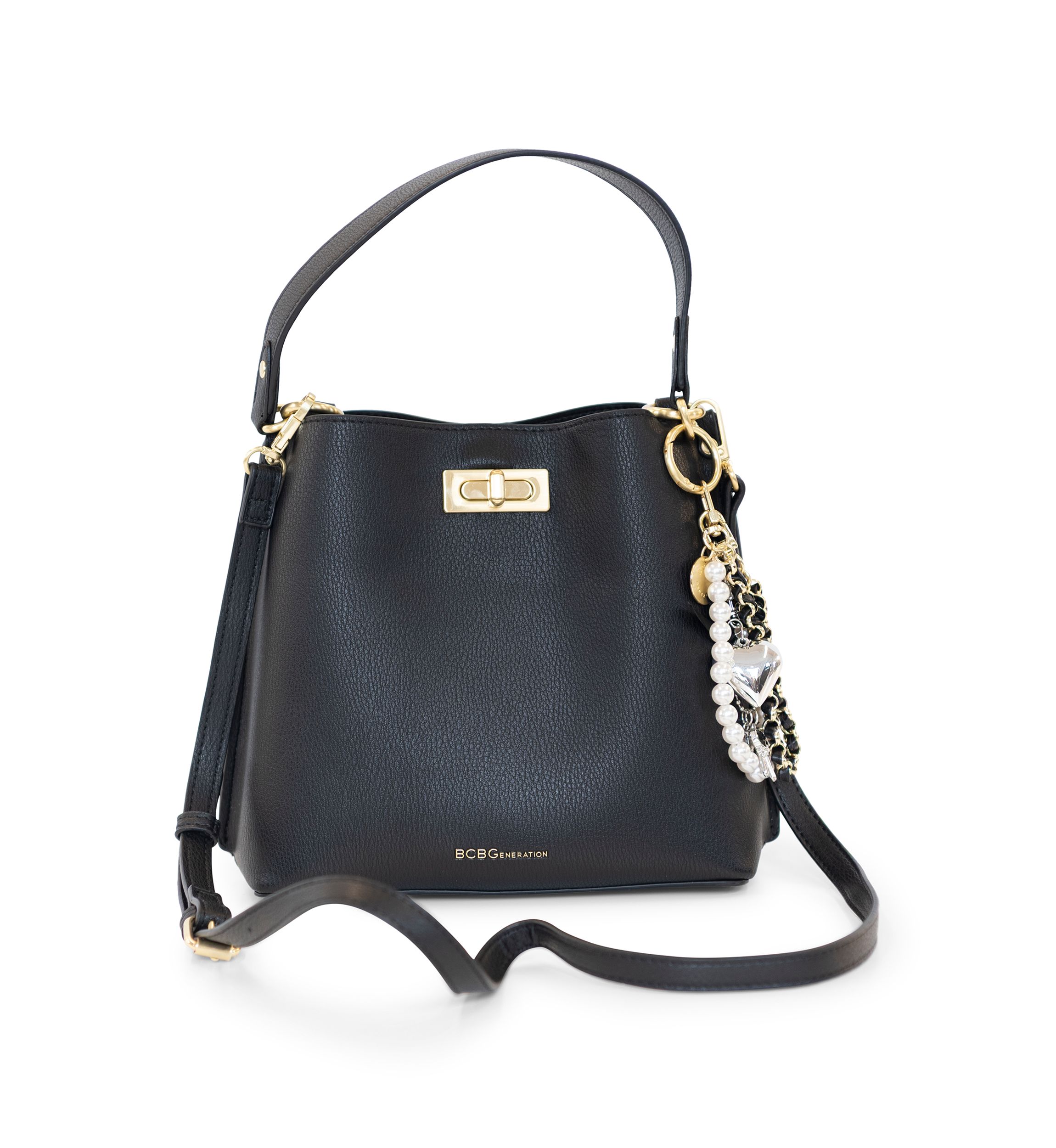 Triple Entry Turnlock Bucket Bag with Charm