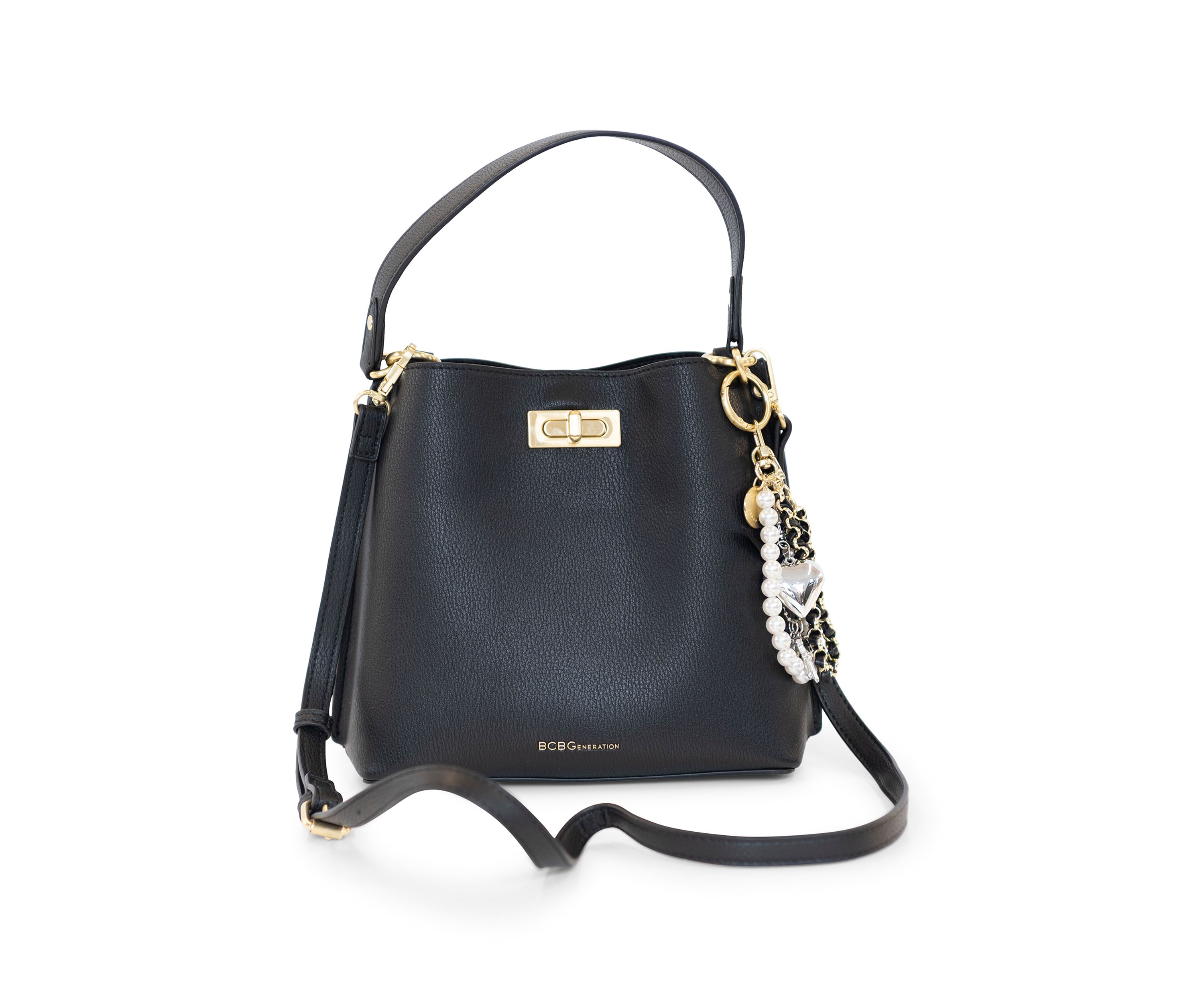 Triple Entry Turnlock Bucket Bag with Charm