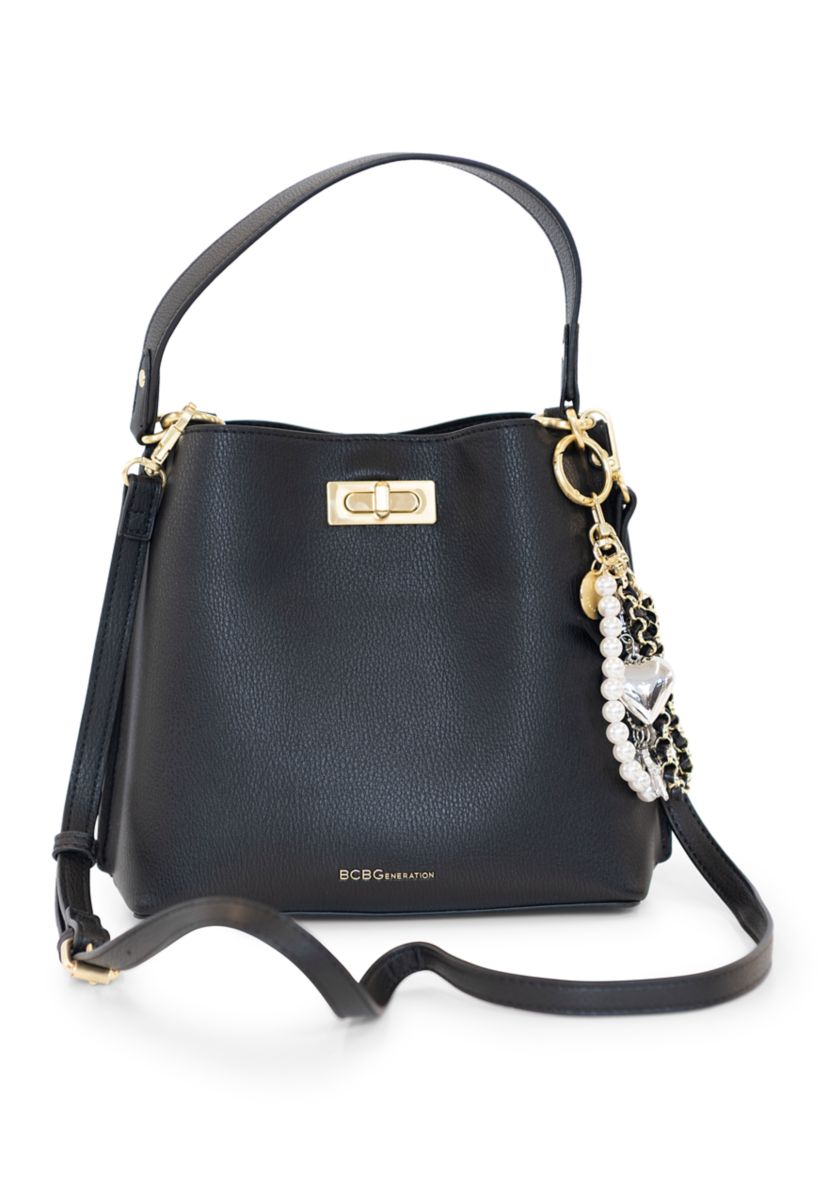 Triple Entry Turnlock Bucket Bag with Charm