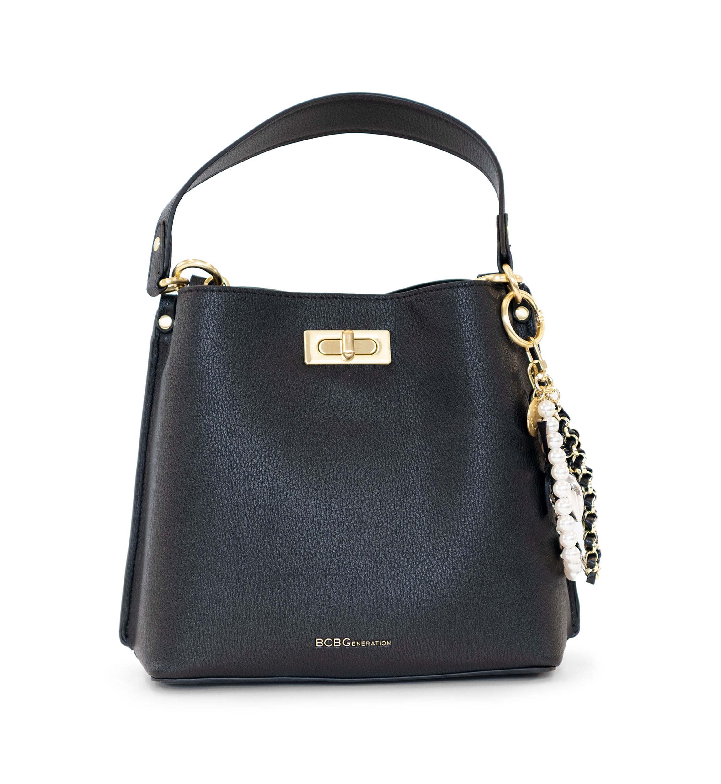 Triple Entry Turnlock Bucket Bag with Charm