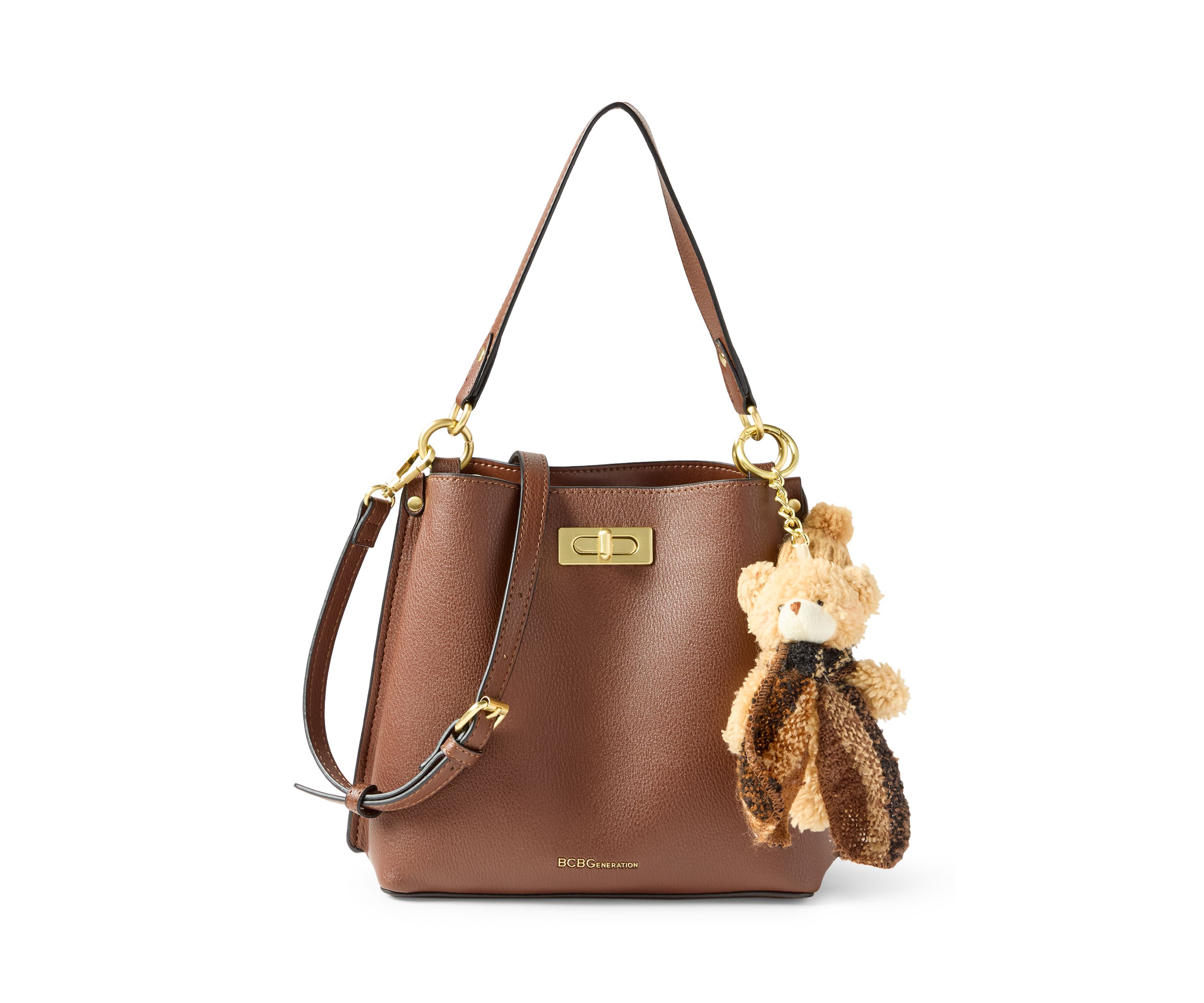 Triple Entry Turnlock Bucket Bag with Charm