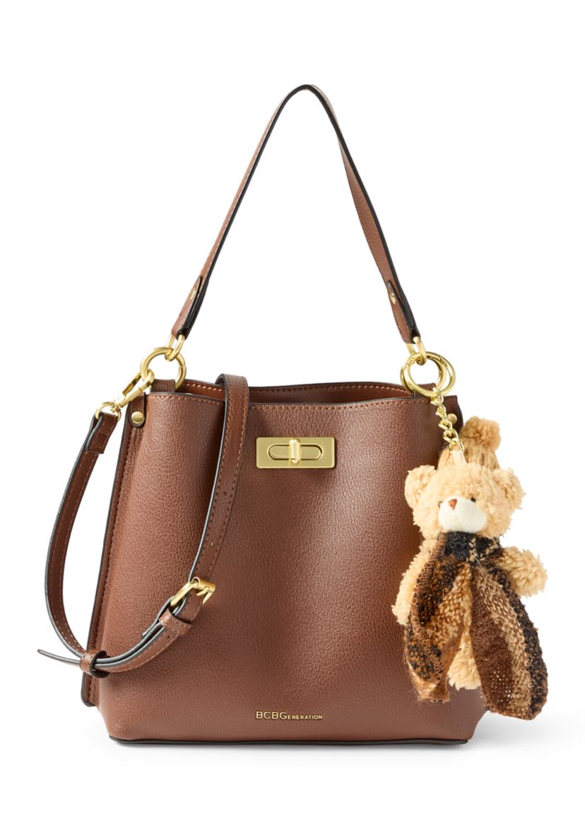 Triple Entry Turnlock Bucket Bag with Charm